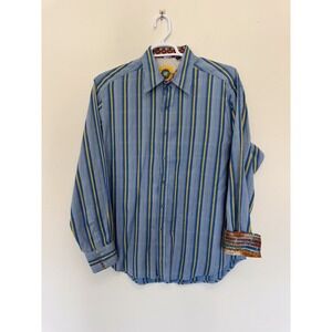 ROBERT‎ GRAHAM Men's Size XL Blue Yellow Striped Contrasting Cuff Dress Shirt